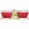 Image 1 : (2) Vintage Pyrex 501-B Primary Red 1½ c Refrigerator Dish w/ (2) 501-C Ribbed Clear Lids