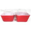 Image 6 : (2) Vintage Pyrex 501-B Primary Red 1½ c Refrigerator Dish w/ (2) 501-C Ribbed Clear Lids
