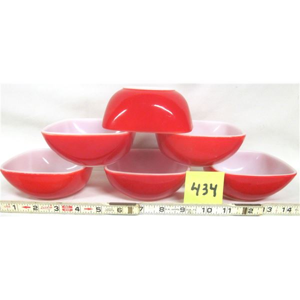 RARE Vintage Set of (6) Pyrex #410 12oz Ovenware 3.5”x 3.5” Square Berry Bowls