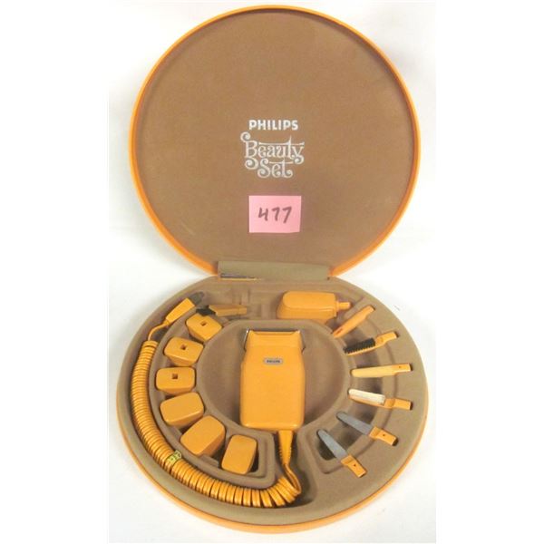 Vintage 1970’s Philips Electric Beauty Set. Inc. Razor w/ 14 Attachments.