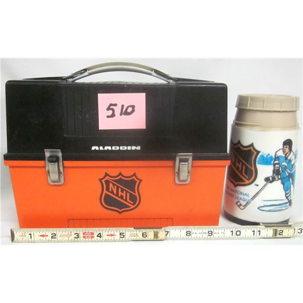 Vintage Aladdin NHL Plastic Lunch Box w/ Thermos **Missing Lid**