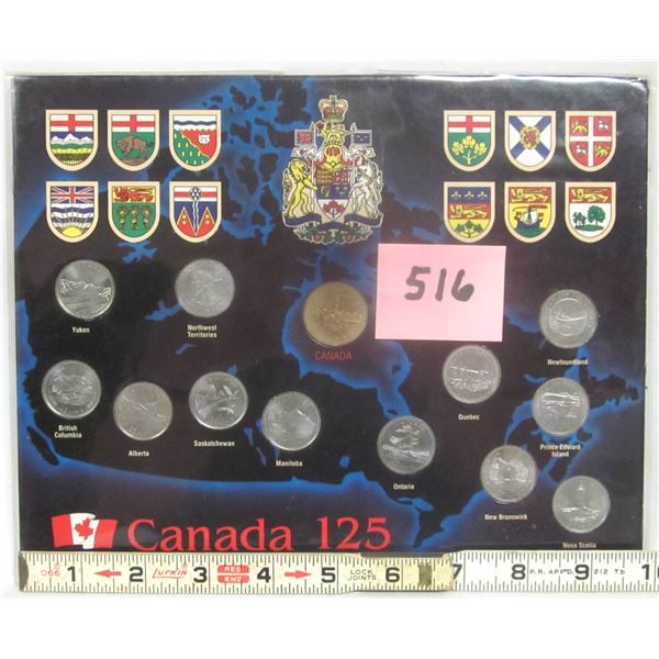 1867-1992 “Canada 125” (12) Quarter & (1) Loonie Coin Set in Display