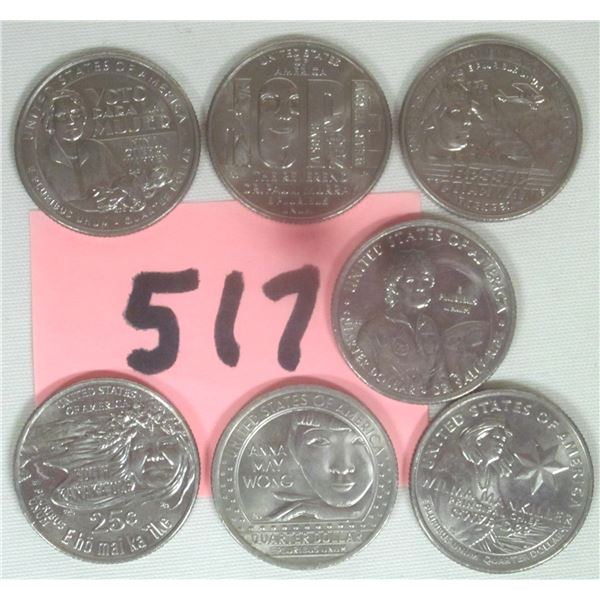 (7) 2022-23 US “Famous American Women” 25 cent Coins
