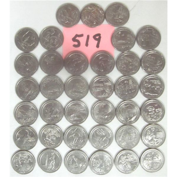 (37) 2010-2021 US “America the Beautiful National Parks” 25 cent Coins.  No Duplic