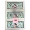 Image 1 : (3) RARE 1988 Uncirculated Consecutive Disney $1 Notes feat. Mickey Mouse.