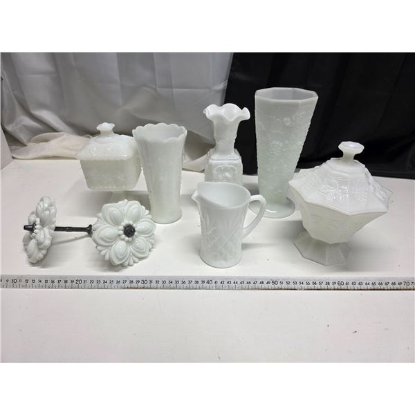 Vintage milk glass vases and dishes