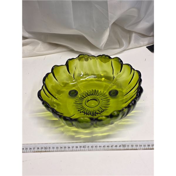 Green glass bowl- 11"W