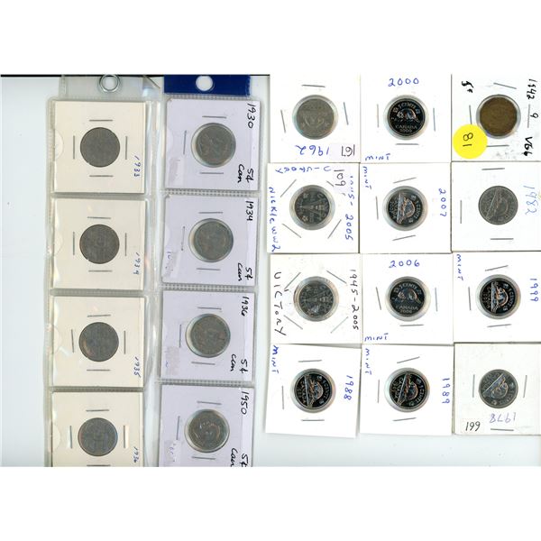 Lot of Variety, Year, Condition, Rarity Canadian 5 Cent Coins