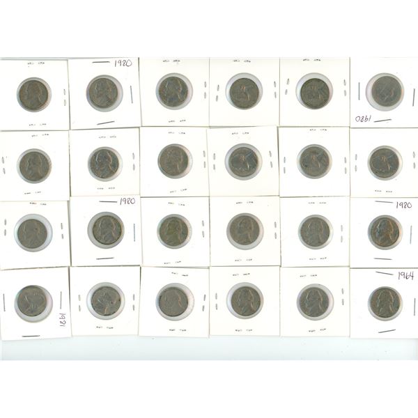 Lot of American Five Cent Coins from 20th Century