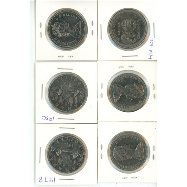 (5) Canadian Silver Dollars 80% Silver w/ 100 Year Winnipeg Canadian Dollar