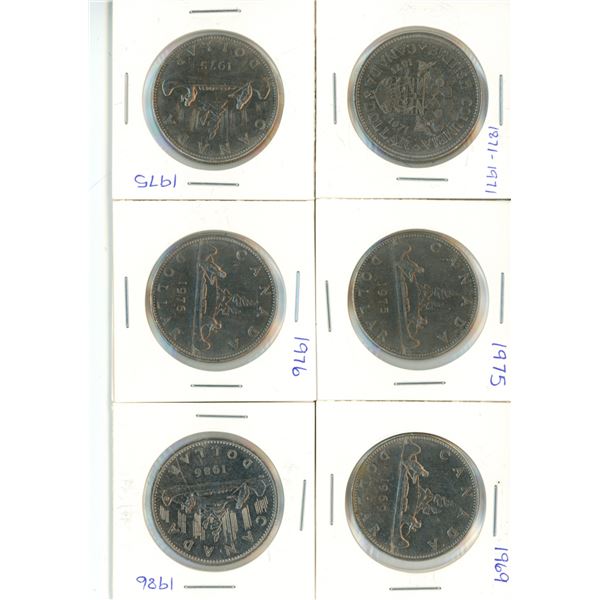 (5) Canadian Silver Dollars 80% Silver w/ British Columbia 1971 Coin