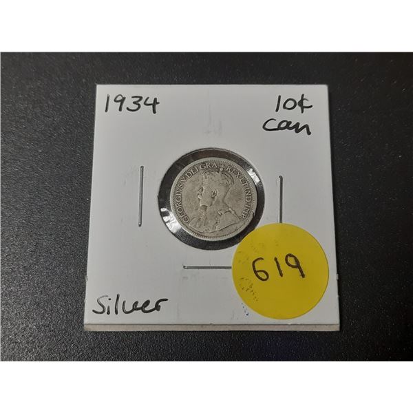 1934 Canadian Silver Ten Cents