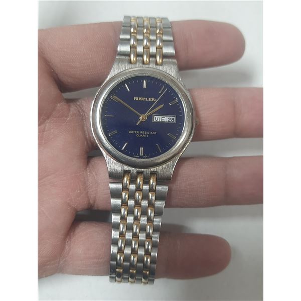 VINTAGE RUSTLER QTZ, DAY/DATE @ 3, NEW BATT,  RUNS