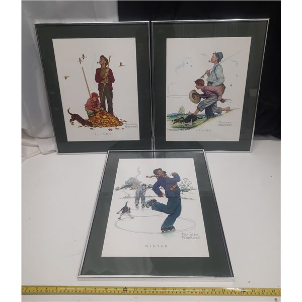 (3) 16 X 20  FRAMED NORMAN ROCKWELL PRINTS  WINTER, SPRING, AUTUMN