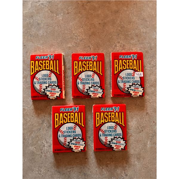 1991 Fleer Baseball Card Wax Packs (5)