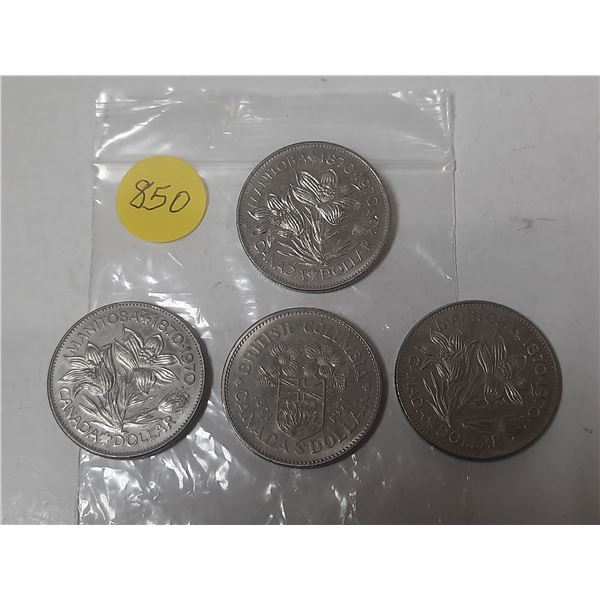 4 canadian 1 dollar coins- 1970, 1971