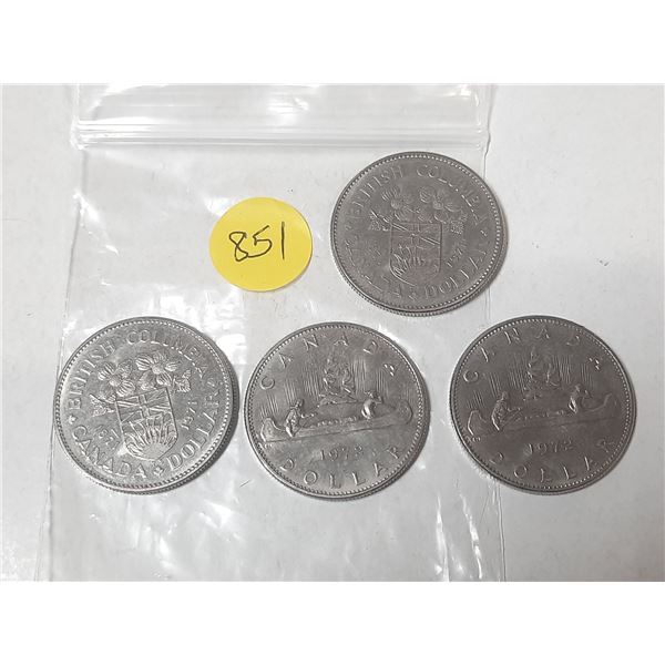 4 canadian 1 dollar coins- 1971, 1972
