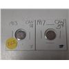 Image 1 : 2- canadian silver 5 cent coins- 1913 and 1917