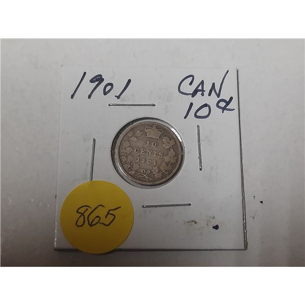 1901 canadian 10 cent silver coin