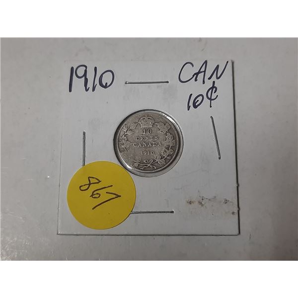 1910 canadian 10 cent silver coin