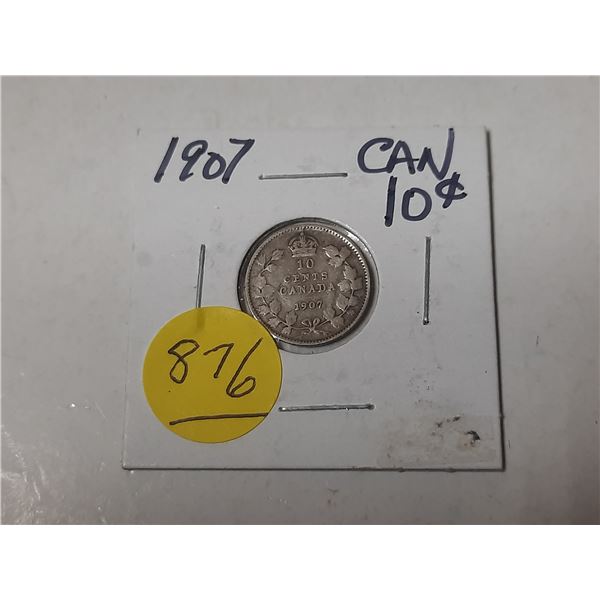 1907 canadian 10 cent silver coin