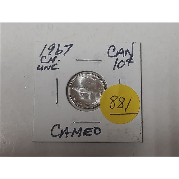 1967 canadian 10 cent coin- cameo fish