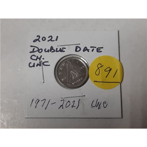 2021 canadian 10 cent coin- uncirculated- double date