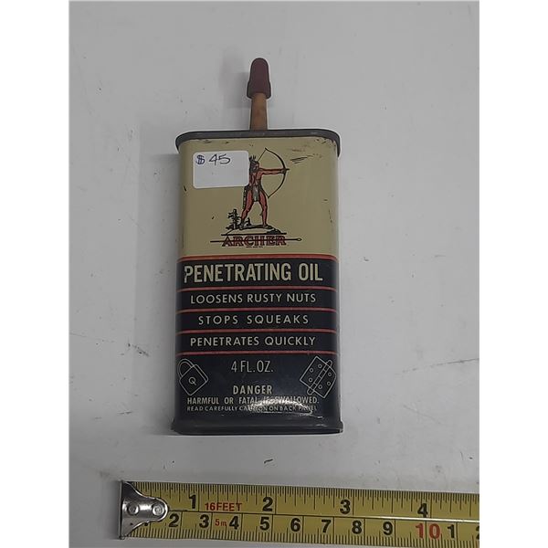 Rare archer- penatrating oil tin with contents