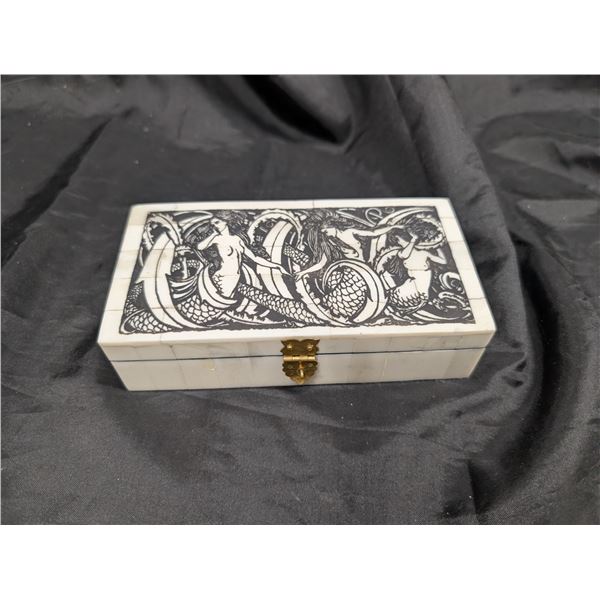 Possible Buffalo Bone Box w/ Lady Serpent/Mermaid Design 6.5"x3.5"x2"