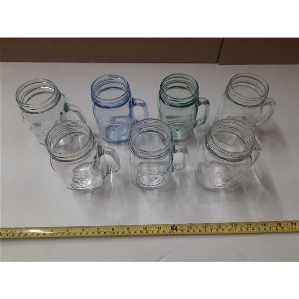 (7) Vintage Country Fair Drinking Jars - (Blue Jar Have Chip)