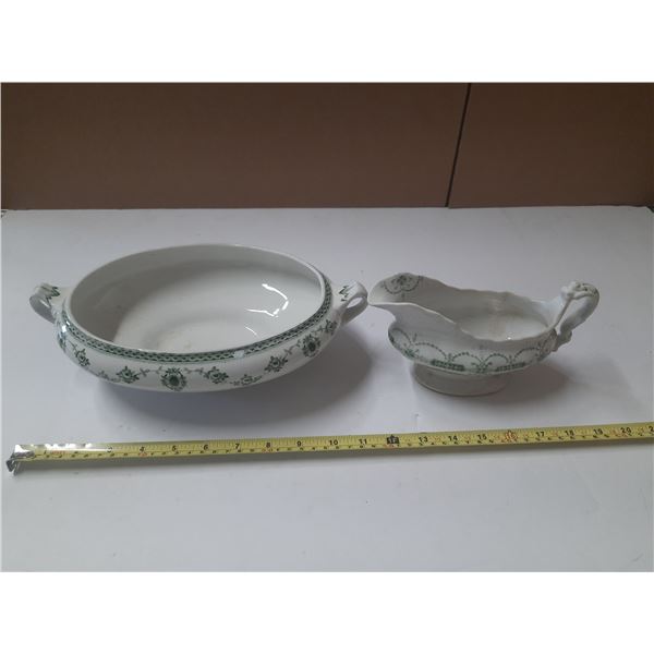 Vintage Vegetable Serving Dish and Gravy Boat. (English)