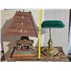 Image 1 : (2) Vintage Lamps - Banker's Lamp, Fireplace w/ Bulb "Fire"
