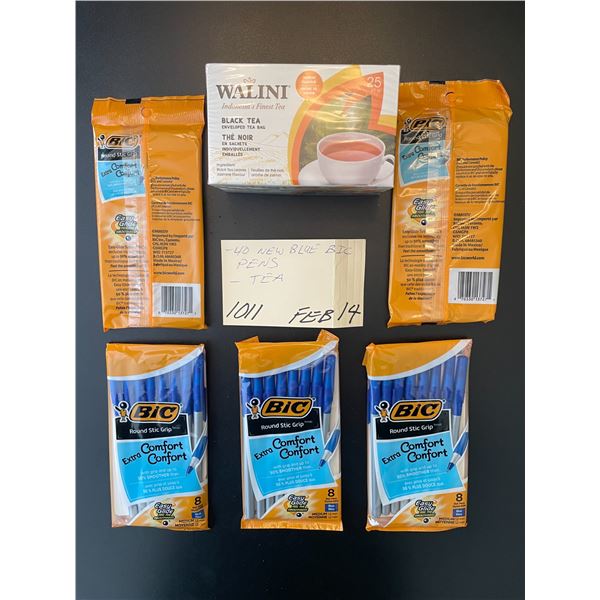 40 New blue Bic pens - black tea