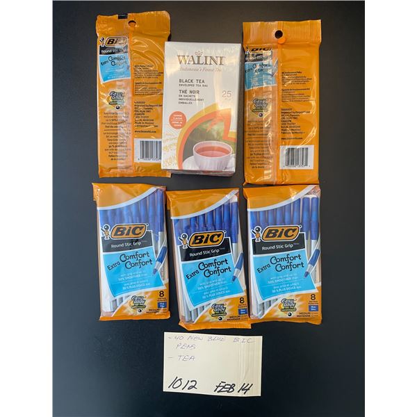 40 New blue Bic pens - black tea