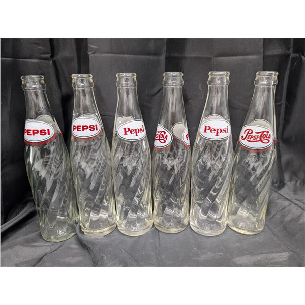 (6) Vintage Spiral Glass Pepsi Cola Bottles