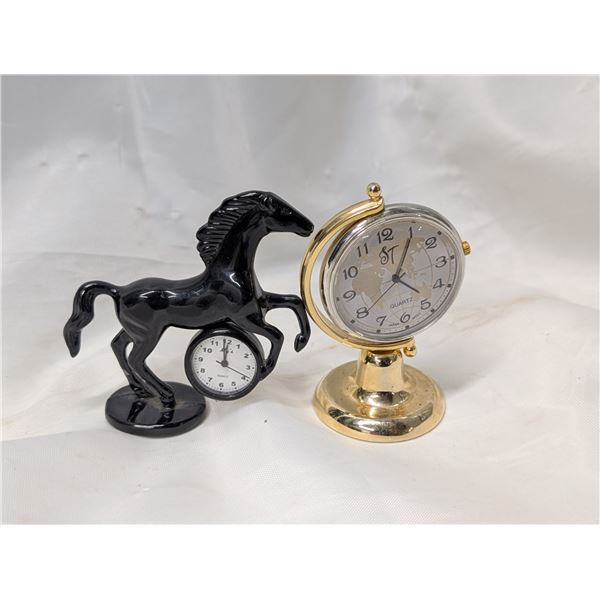 Miniature Horse Clock and Rotating Clock (not Working or needs new Battery)