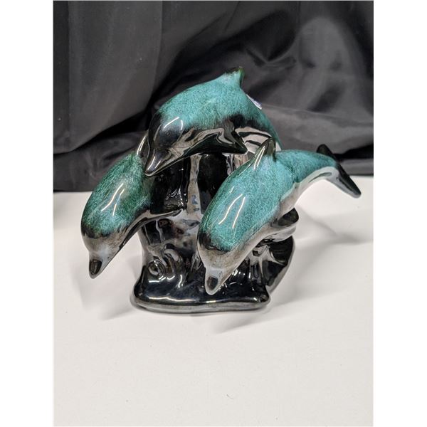Blue Mountain pottery -3 Dolphins Jumping w/ Tag and stamp
