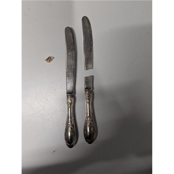 (2) Vintage Silver .800 Knives (1) Broken