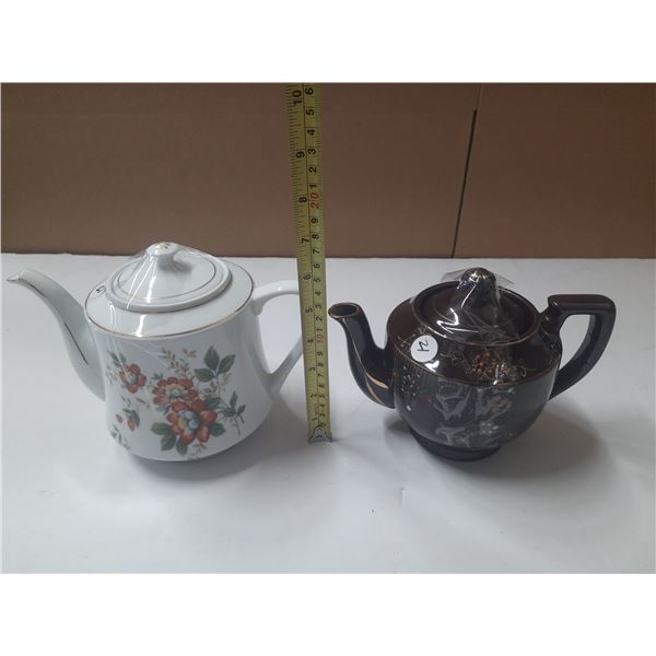 (2) Tea Pots - White Floral and Brown.