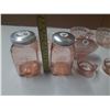 Image 3 : 11 Pc. Pink Depression Glass - Salt Pepper Shakers and Cup Saucer. (One Cup Have Chip)