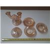Image 1 : Pink Depression Glass Candle Holder, Butter Dish (2) Fruit Nappies.