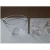 Image 2 : Anchor Hocking 2 L Mixing Bowl/Picher, 2 Cup Measuring Cup (It Have Chip) and 1 Cup Measuring  Cup.