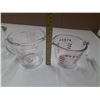 Image 3 : Anchor Hocking 2 L Mixing Bowl/Picher, 2 Cup Measuring Cup (It Have Chip) and 1 Cup Measuring  Cup.