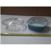 Image 1 : (2) Antique Casserole Dishes - 1 Blue Pyrex (It Have Chip Only On Lid) - 1 Clear Glass (It Have Chip