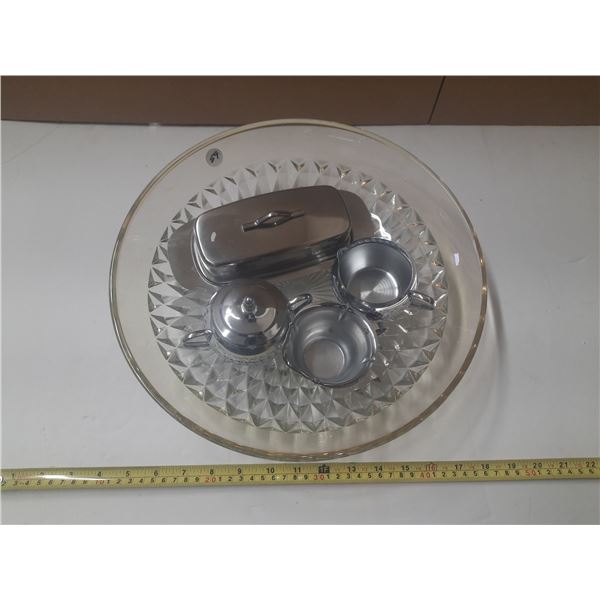Large Chip Bowl Stainless Buttere Dish, Suger Bowl/Credmer.