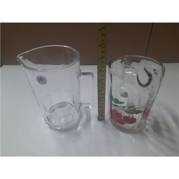 (2) Glass Pitchers. (One Fruit Design and One Plain)