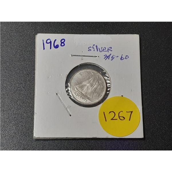 1968 Canadian Silver Ten Cents - .500