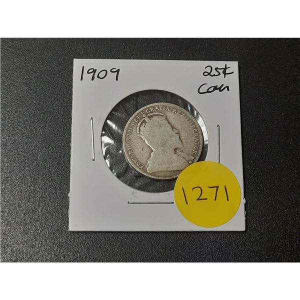 1909 Canadian Silver Twenty Five Cents