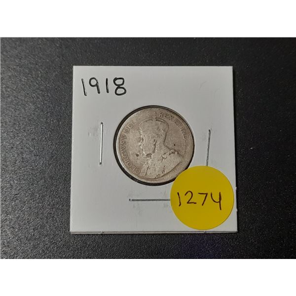 1918 Canadian Silver Twenty Five Cents