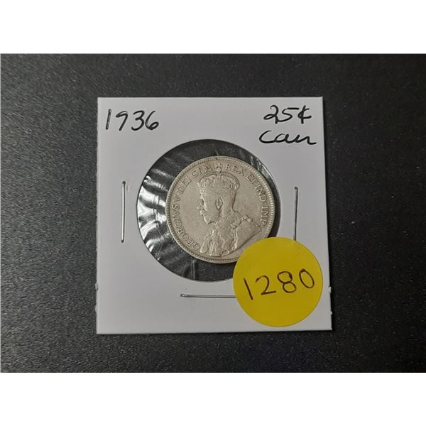 1936 Canadian Silver Twenty Five Cents